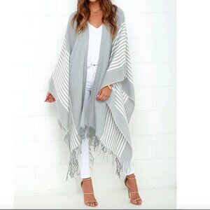 Swiss Alps Ivory and Grey Striped Poncho